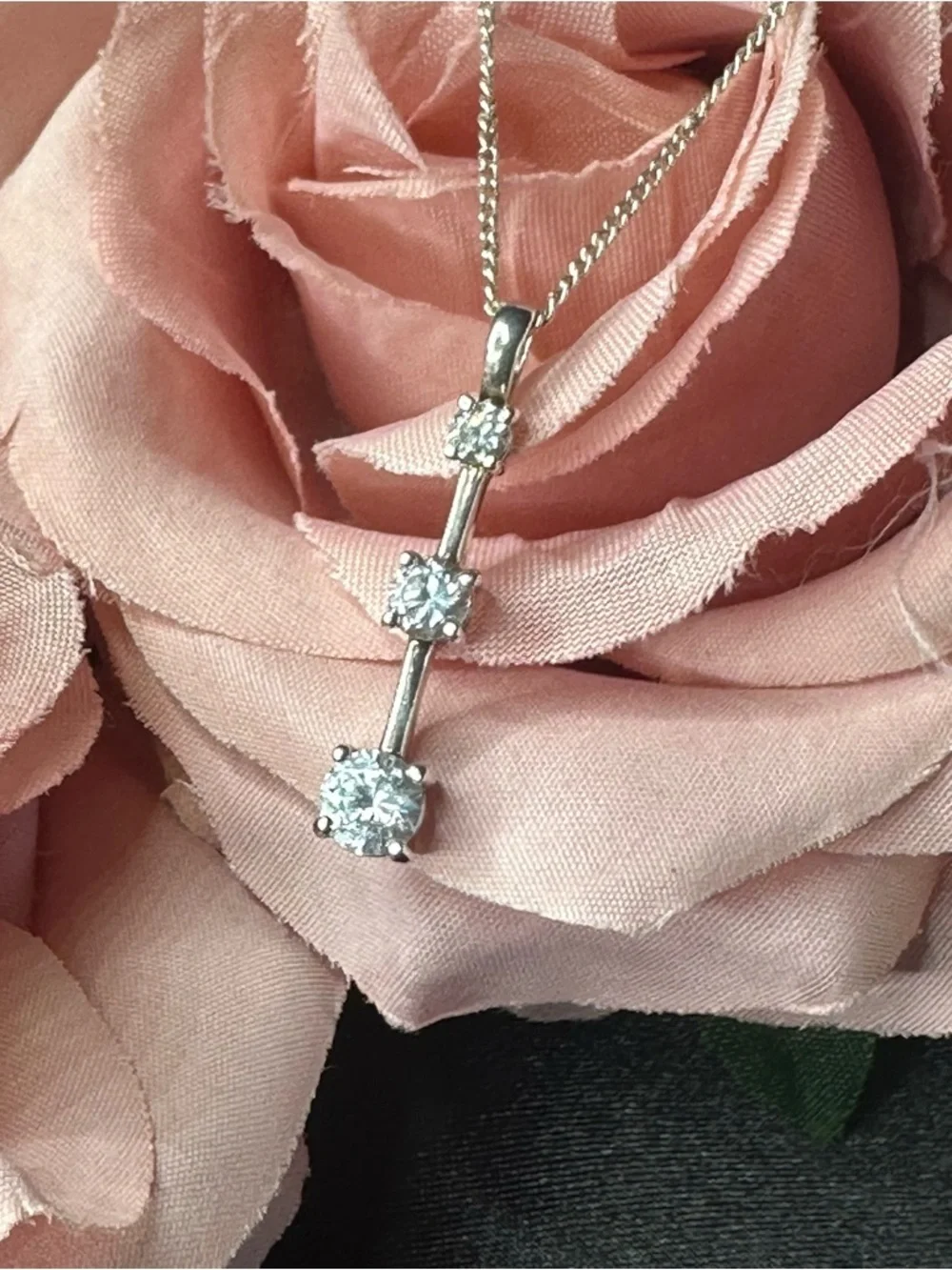 Sterling Silver Drop Pendant Necklace 3-Stone CZ